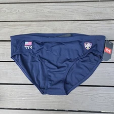 TYR Durafast Elite Water Polo Breakaway Swimwear Men Navy Racer Briefs Sz 28 New