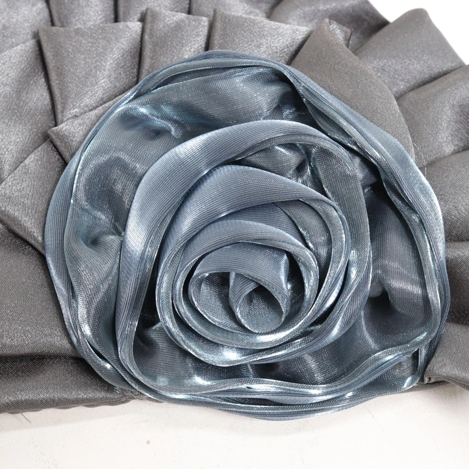 Bolso de Mano de Noche Bijoux Terner S Gris Metálico Satinado Plegable Rosa Bisagra Cadena Foto 3 de 4