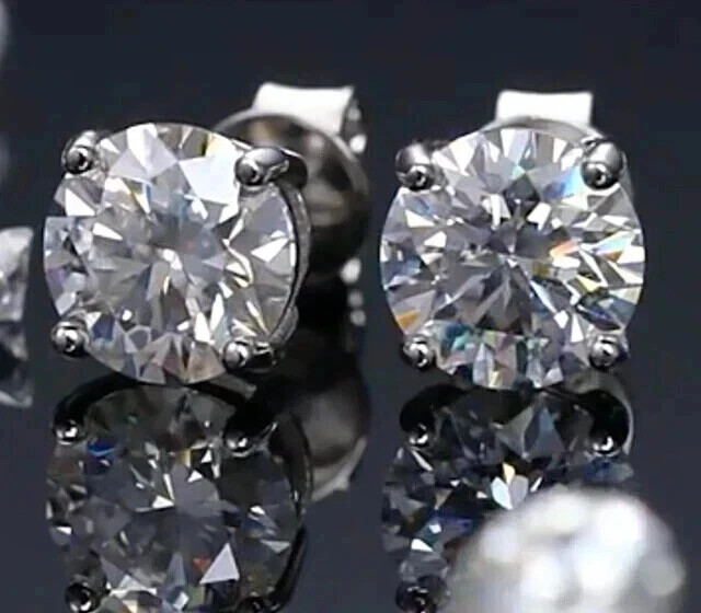 2Ct Round Moissanite Stud Earrings in 14K White Gold Plated Push Back