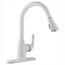 GLACIER BAY White Kitchen Faucet 1-Handle Pull-Down Drip-Free 2-Sprayer Mode NEW