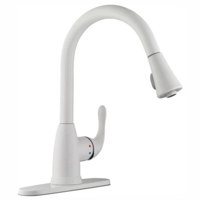GLACIER BAY White Kitchen Faucet 1-Handle Pull-Down Drip-Free 2-Sprayer Mode NEW