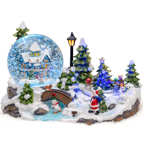 Christmas Village Snow Globe with Rotating Train Music Box Automatic Snowfall...