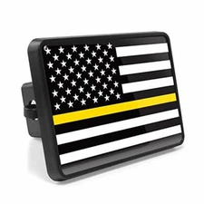 Thin Yellow Line American Flag 2"x2" inch ABS Plastic Trailer Hitch Cover