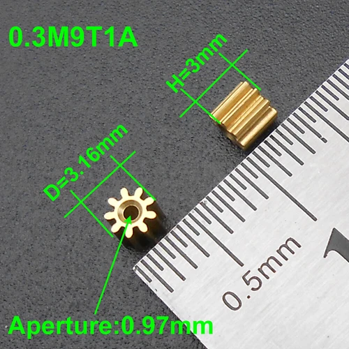 5Pcs 0.3Mod 9 Teeth 9T Pinion Brass Spindle Spur Gear Bore Hole 1MM 0.97MM 9T1A