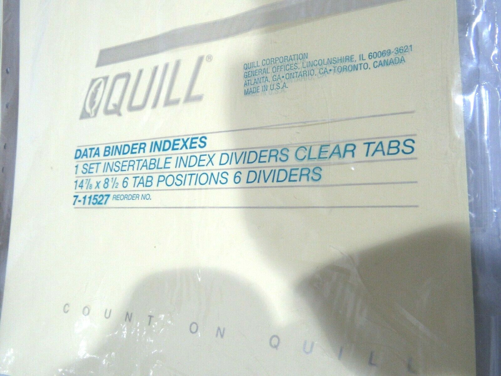 Quill 711527 1 Set of 6 Data Binder Indexes 14 7/8" by 8 1/2" Clear