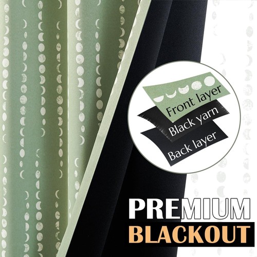 Elegant 84" Sage Green Moon Phases Blackout Curtains - 2 Panels Included - Picture 5 of 12