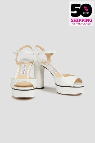 RRP€686 JIMMY CHOO Peachy 105 Leather Platform Sandals US9 UK6 EU39 Croc Pattern