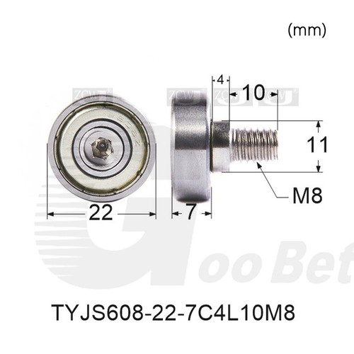 22mm HEAVY DUTY Metal Bearing Pulley Flat Roller Guiding Wheel M6 M8 Male Thread - Picture 19 of 19