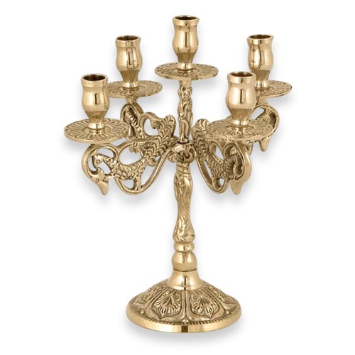 Portavelas de latón para 5 velas con bandejas de goteo - candelabro ortodoxo - Imagen 7 de 7