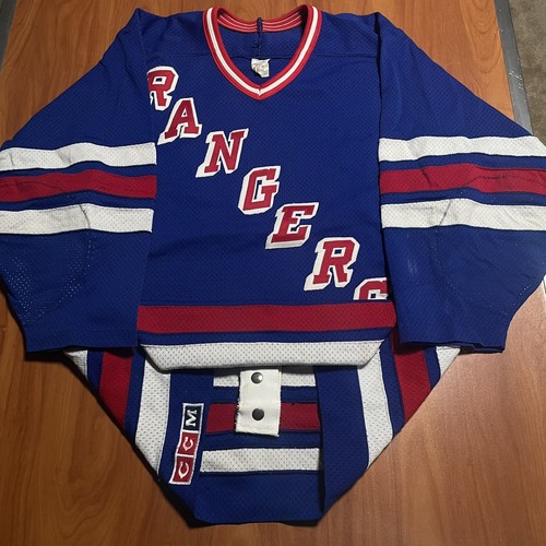 (LESEN) CCM authentisches New York Rangers Netz NHL Hockey Trikot Vintage blau 44