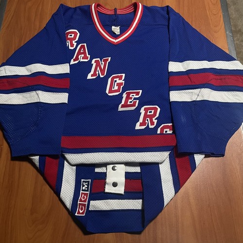 (LEGGI) CCM Autentica Maglia Hockey New York Rangers Rete NHL Vintage Blu 44 - Foto 1 di 9