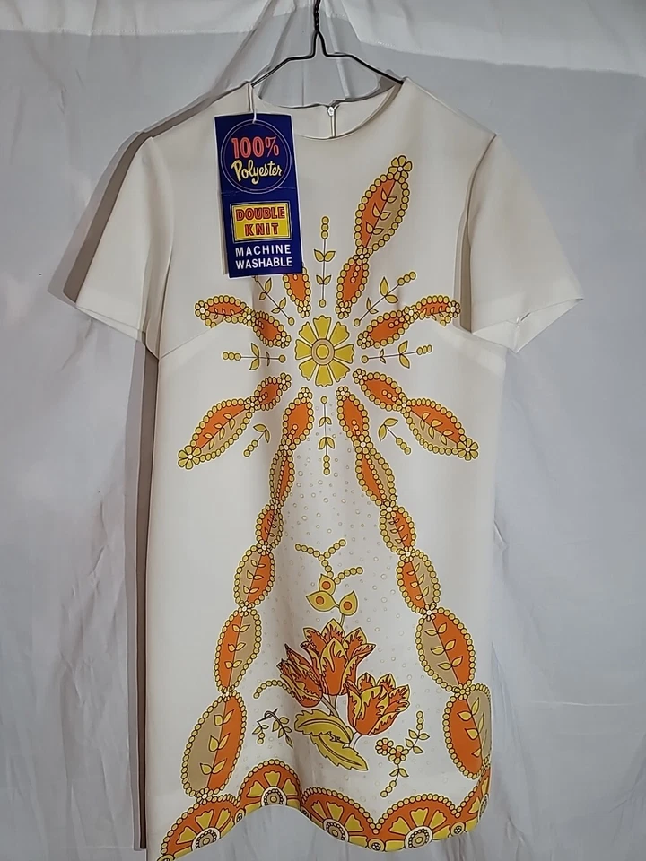 Vestido Floral Vintage 1973 Boho Hippie Mod Psicodélico Starburst Talla Pequeña Foto 2 de 4