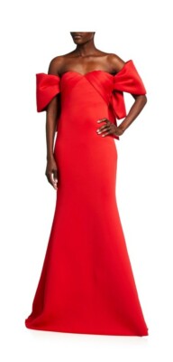 BADGLEY MISCHKA Off the Shoulder Red Scuba Crepe Trumpet Gown size 6 | eBay