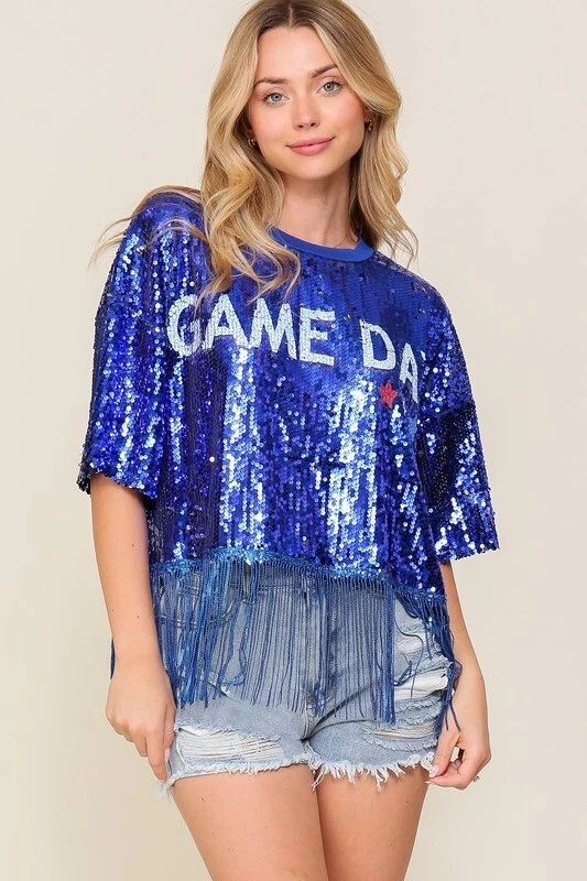 Blusa cropped com franjas Sequin Game Day - Imagem 2 de 4