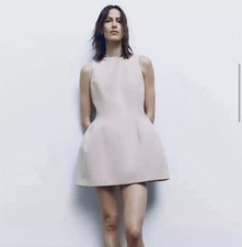 ZARA WOMAN SLEEVELESS VOLUMINOUS HEM SHORT FULL DRESS BEIGE PINK SIZE M NWT