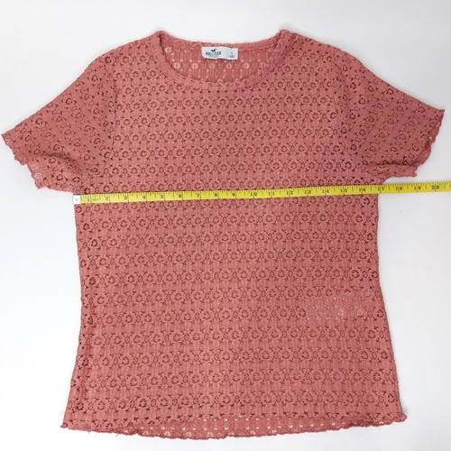 Hollister Crew Neck Pink Short Sleeve Lace Hollow Open Weave JUNIORS Large - Picture 4 of 8
