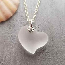 Hawaiian Jewelry Sea Glass Necklace, Heart Necklace Crystal Necklace, Sea Glass
