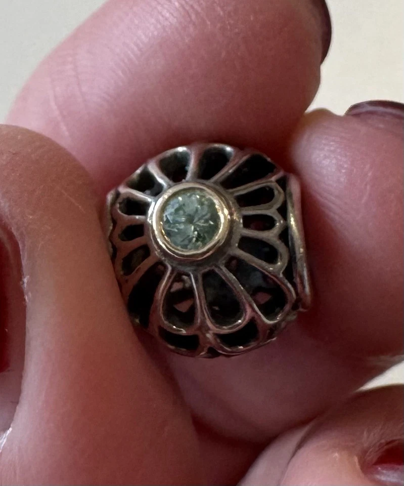 Pandora Charm Anhänger 925 Silber mit türkis-blauen Stein in goldenen Ring - Bild 4 von 4