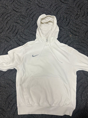 Nike Herren Hoodie Kapuzenpullover Weiß Gr. M Logo Fleece Baumwollmix Taschen