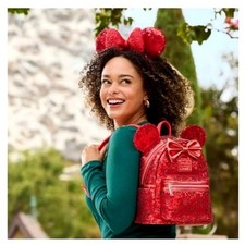   Disney Parks Minnie Mouse Christmas Red Seq...