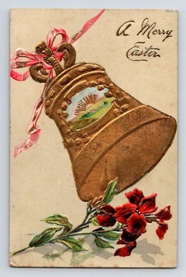 Ostergruß Postkarte: Geprägte Glocke. Posted, Hatch-End, 1907.