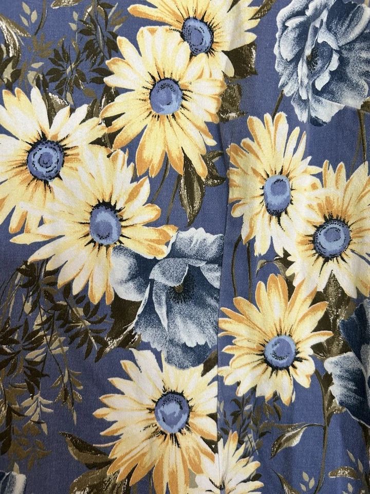 复古 Y2K 90 年代褪色荣耀花卉换装连衣裙 12 蓝色金色向日葵 Pinafore — 第 3/4 张图片