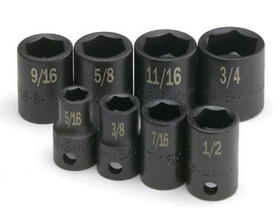 SK Tool USA 3/8'' Drive, 8 Piece, 6 Point, Standard SAR Impact Socket One Size 