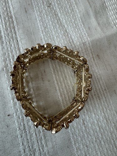 Gold Plated Clear Crystal Rhinestone Wedding Bangle Cuff Stretch Bracelet Prom - Picture 6 of 11
