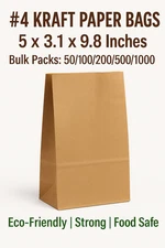 #4 Kraft Paper Bags 5x3.1x9.8" Brown Lunch Grocery Sacks | 50-1000 Bulk Packs