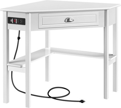 L Shaped Corner Computer Desk with Power Outlets, Reversible Triangle