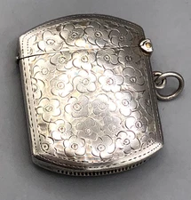 Antique Sterling Silver hinged Vesta Match Case 1.5" x 1  7/8"