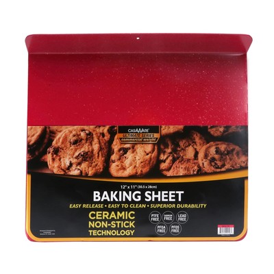 Toaster Oven 12 x 11-Inch Baking Sheet with a 1.5-Inch Handle (Red Granite)