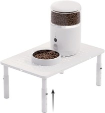   Adjustable Automatic Cat Feeder Stand - Non-Slip Elevated Holder for White