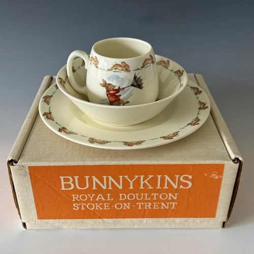 ROYAL DOULTON Bone China BUNNYKINS 3 Pieces Tea Set Cup Saucer & Plate NIB!