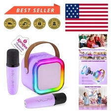 Portable Mini Karaoke Machine with Disco Lights & Wireless Mics - Ages 4-12
