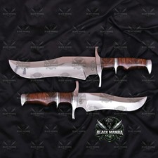 Premium Handmade Bowie Knife Set of 2 Double Tempered Carbon Steel with Leathe