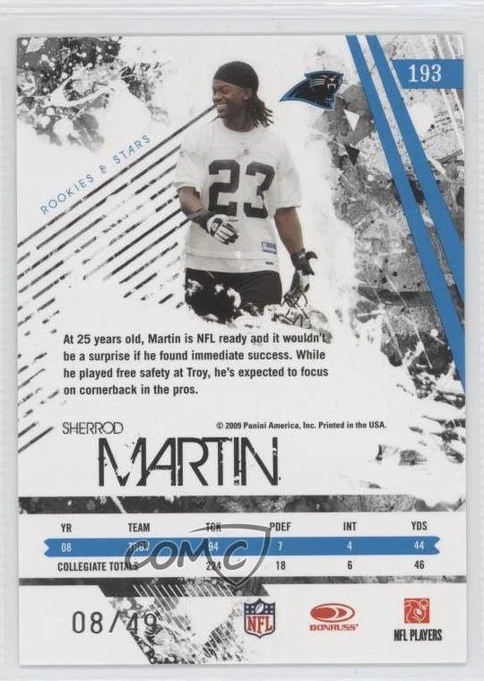 2009 Donruss Rookies & Stars Longevity Parallel Gold /49 Sherrod Martin #193 RC - Image 2 of 2