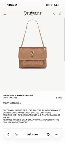 NWB AUTHENTIC Saint Laurent Niki Medium Caramel Leather Gold Chain Bag Chevron