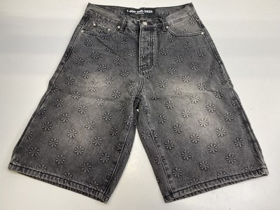 LOSTSHDWS Mens Short Washed Black Size 30 Logo Embossed Denim Cotton Pull On