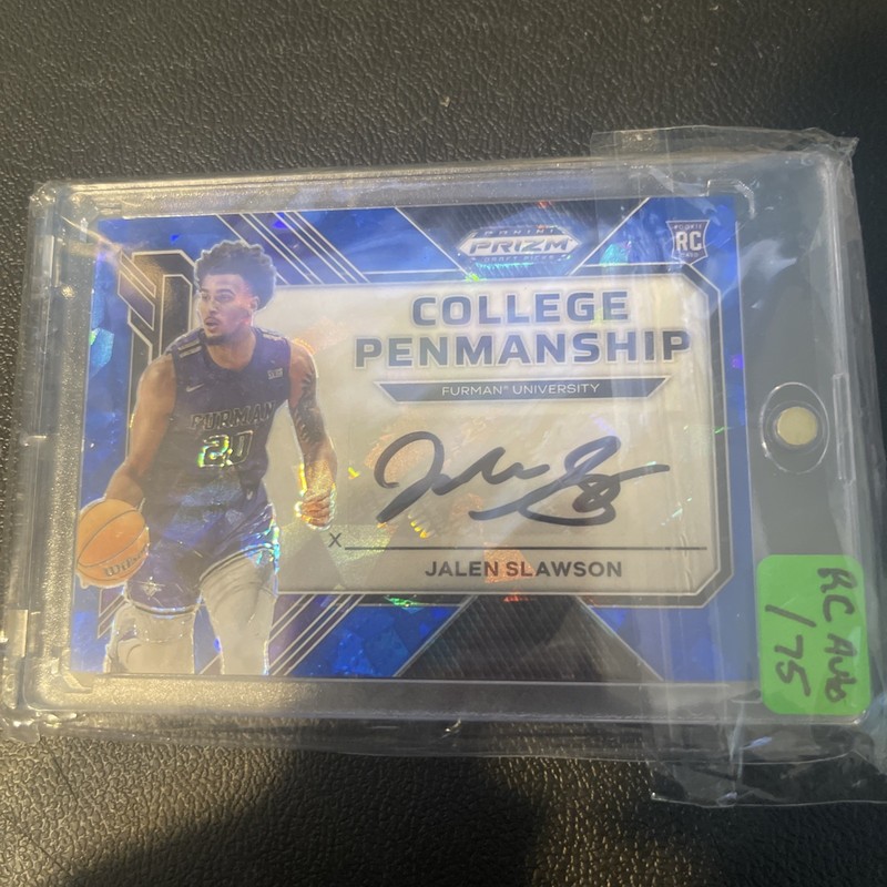 2023 PANINI PRIZM DRAFT PICKS COLLEGE PENMANSHIP BLUE ICE JALEN SLAWSON /75