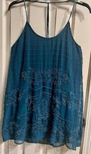 Staring at Stars Urban Outfitters Teal Embroidered Beaded Mini Dress Small Boho