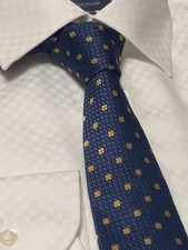 Gucci Navy Gold Tie - Men Flower Bee Logo Italy Auth from JAPAN Excellent