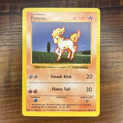 Ponyta Shadowless 60/102 Common Base Set Unlimited Pokemon LP