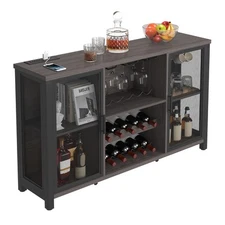 55" Industrial Wine Bar Cabinet Liquor Glasses Rack Table Sideboard Buffet