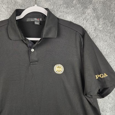 RLX Golf Shirt Mens Large Black Ralph Lauren Embroidered PGA Logo Preformance