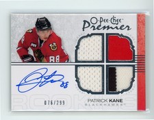 2007-08 O-Pee-Chee Premier #144 Rookie Jersey Auto Patrick Kane 76/299 3 CLR HOF