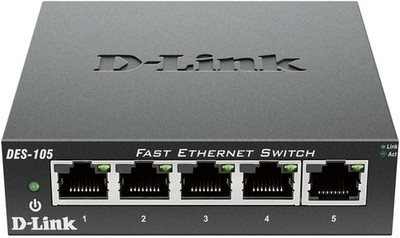 D-Link DES-105 5-Port Fast Ethernet Switch Metall Plug-and-Play lüfterlos 265g