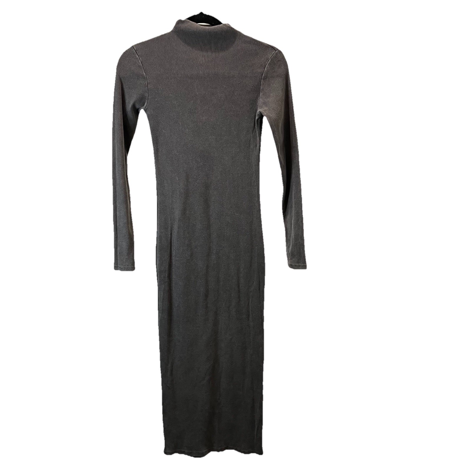 Zara Gray Ribbed Long Sleeve High Neck Bodycon Midi Dress Womens Size S