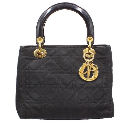 Christian Dior Lady Dior Nylon Handbag Black Gold Used From Japan