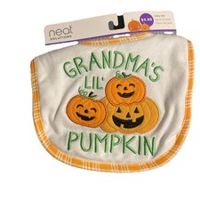 Neat Solutions Grandma  s Lil  Pumpkin Baby Bib White Orange Green Fall Halloween